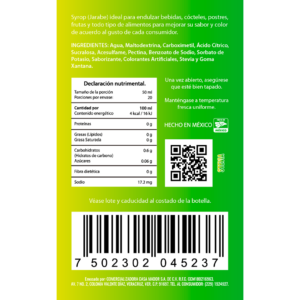 Mexclaito Xero 0% Azúcar Jarabe/Syrop Stevia 1 Litro 8 Pack - etiqueta trasera con información nutrimental